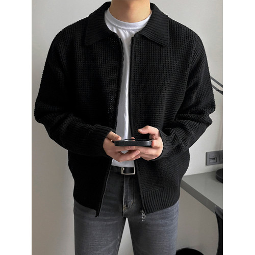 MRCYC繙領針織衫開衫男士秋季韓系潮流毛衣外套寬鬆休閒純色上衣