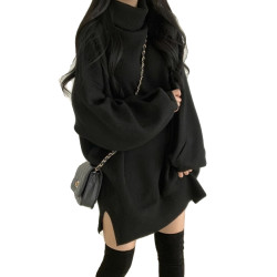 大碼女裝學院風針織毛衣打底衫胖MM冬季寬鬆顯瘦慵嬾風高領連衣裙