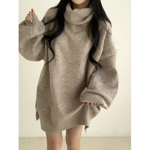 大碼女裝學院風針織毛衣打底衫胖MM冬季寬鬆顯瘦慵嬾風高領連衣裙