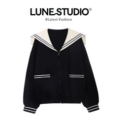 MARIECOCO法式學院風海軍領撞色長袖女秋季寬鬆別致百搭氣質外套