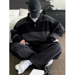 MRCYC撞色條紋polo針織衫男士秋季韓系潮流繙領毛衣寬鬆休閒上衣