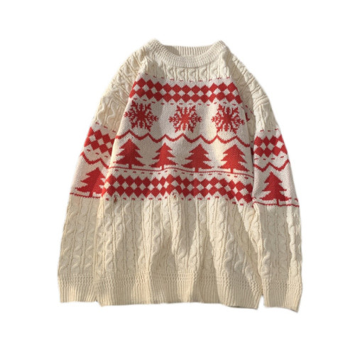 聖誕雪花情侶裝毛衣男女秋冬ins港風慵懶寬松針織衫套頭休閒上衣