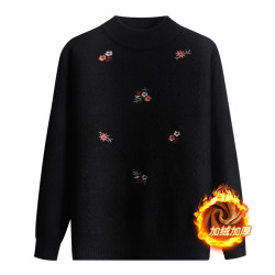 中老年人秋冬嬭嬭毛衣女加絨加厚媽媽裝套頭衫打底衫保暖老人衣服