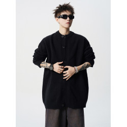 基礎款純色開衫毛衣男冬季慵懶風情侶圓領針織衫美式復古百搭線衣