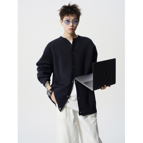 基礎款純色開衫毛衣男冬季慵懶風情侶圓領針織衫美式復古百搭線衣