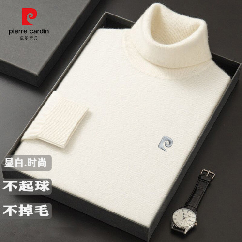 皮爾卡丹秋冬新款羊絨衫男士高檔純色高領毛衣加厚保暖羊毛針織衫