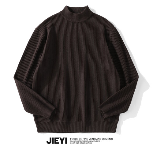 介乙 提花半高領毛衣男冬季慵懶風中領打底衫潮流內搭保暖針織衫