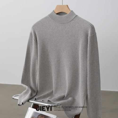 介乙 提花半高領毛衣男冬季慵懶風中領打底衫潮流內搭保暖針織衫