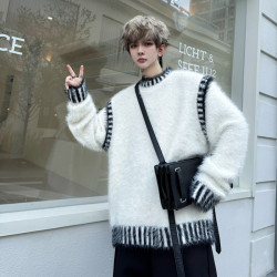 冬季高級感水貂絨粉色針織衫男女設計感慵懶風海馬毛套頭軟糯毛衣