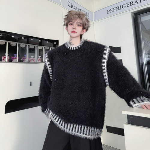 冬季高級感水貂絨粉色針織衫男女設計感慵懶風海馬毛套頭軟糯毛衣