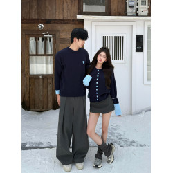 miu系高級感針織衫男女情侶裝秋冬韓系穿搭百搭愛心撞色毛衣開衫