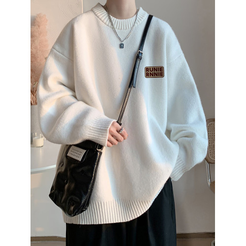 美式復古軍綠色毛衣男秋冬款外套寬松日系慵懶風加厚針織衫高級感