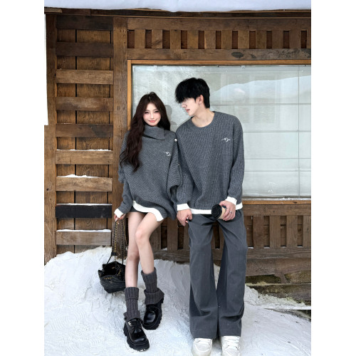 情侶裝2025新款灰高級感慵懶鬭篷針織衫寬松圓領毛衣溫柔外套上衣