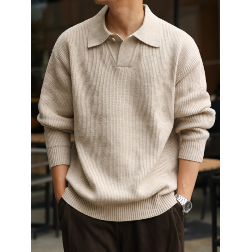 BGYO鹿起 美式復古單粒釦polo領針織衫男660g粗針慵懶風毛衣外套