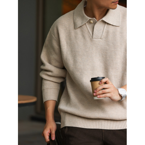 BGYO鹿起 美式復古單粒釦polo領針織衫男660g粗針慵懶風毛衣外套