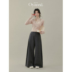 歐陽喜《甜氧旋律》粉色長袖針織毛衣女秋冬季新款修身絕美小上衣