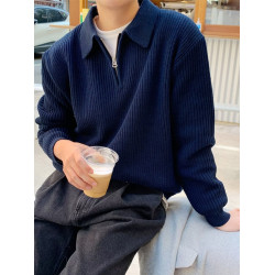 歐貨半拉鍊針織衫男美式復古polo領衛衣休閒翻領工裝羊毛保羅衫