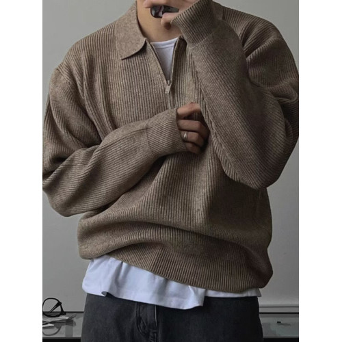 歐貨半拉鍊針織衫男美式復古polo領衛衣休閒翻領工裝羊毛保羅衫