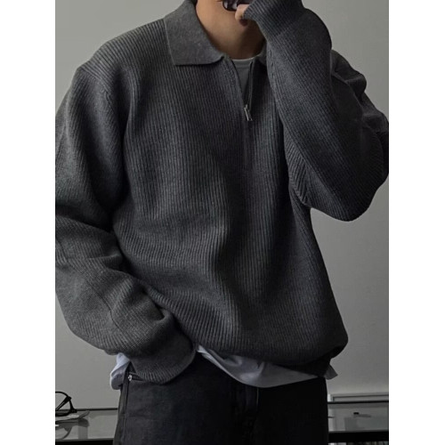 歐貨半拉鍊針織衫男美式復古polo領衛衣休閒翻領工裝羊毛保羅衫