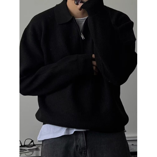 歐貨半拉鍊針織衫男美式復古polo領衛衣休閒翻領工裝羊毛保羅衫