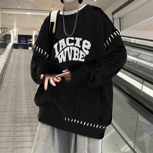 國潮麻花毛衣男秋季新款小衆設計感日系寬松針織衫bf情侶百搭上衣 國潮麻花毛衣男秋季新款小衆設計感日系寬松針織衫bf情侶百搭上衣