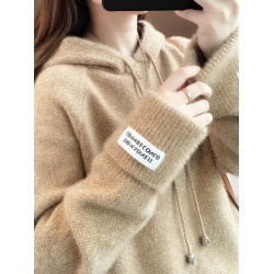 2025春秋新款毛衣女針織打底衫水貂絨寬松慵懶風外穿學生連帽衛衣