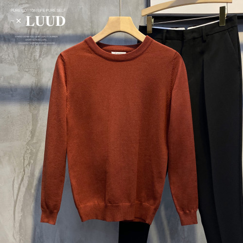 LUUD 冬季純色圓領毛衣男士保暖修身百搭針織衫韓版套頭打底線衣