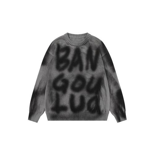 悟空有貨美式潮牌塗鴉廢土風字母圓領針織衫男女秋季高街百搭毛衣