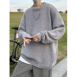 秋冬季純色圓領毛衣男套頭百搭潮牌休閒韓式學生青少年日系針織衫