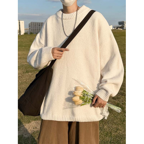 秋冬季純色圓領毛衣男套頭百搭潮牌休閒韓式學生青少年日系針織衫