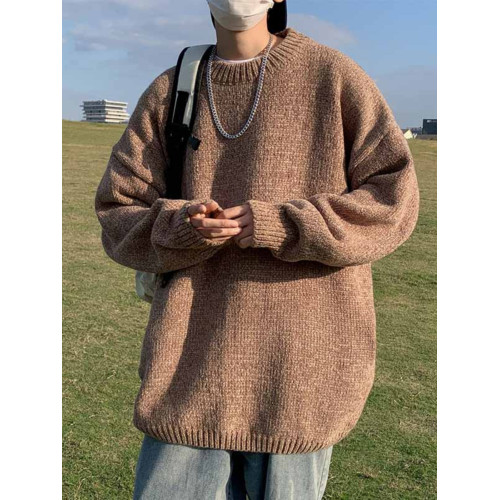 秋冬季純色圓領毛衣男套頭百搭潮牌休閒韓式學生青少年日系針織衫