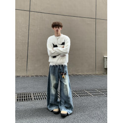 白菜coke和平鴿馬海毛衣男女情侶秋冬潮牌美式復古寬松慵懶針織衫