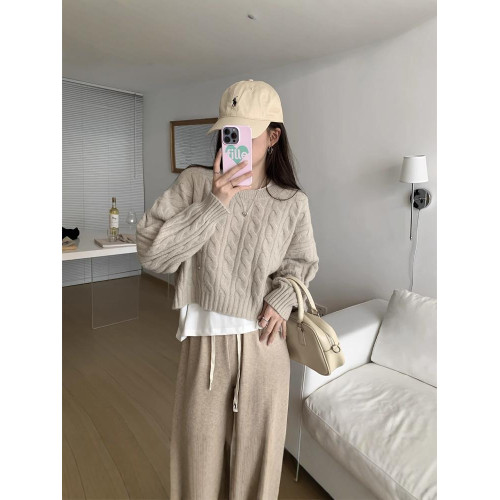 圓領套頭麻花針織衫上衣女裝春秋季新款內搭慵懶軟糯毛衣短款外套