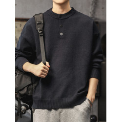 美式復古亨利領毛衣男輕熟風針織衫內搭冬季保暖男士黑色打底衫潮