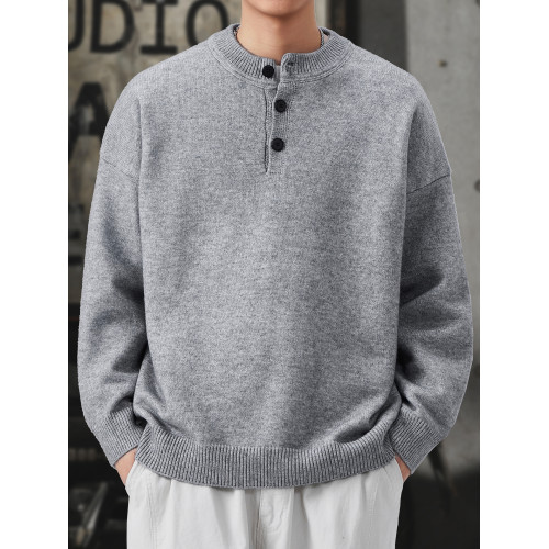 美式復古亨利領毛衣男輕熟風針織衫內搭冬季保暖男士黑色打底衫潮