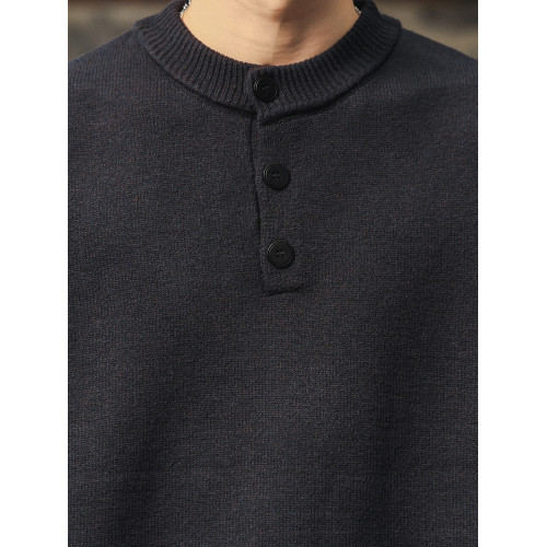 美式復古亨利領毛衣男輕熟風針織衫內搭冬季保暖男士黑色打底衫潮