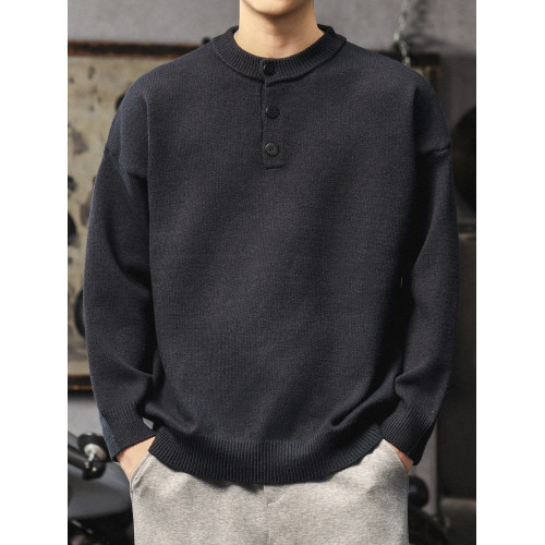 美式復古亨利領毛衣男輕熟風針織衫內搭冬季保暖男士黑色打底衫潮