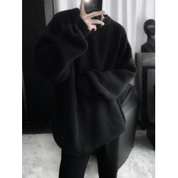 日系圓領針織衫男款冬季套頭慵懶風加厚保暖打底寬松毛衣復古線衣