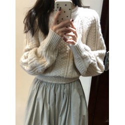 高級感白色羊絨圓領套頭毛衣女秋冬慵懶寬松可外穿內搭針織衫上衣