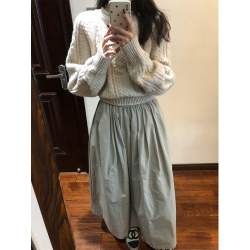 高級感白色羊絨圓領套頭毛衣女秋冬慵懶寬松可外穿內搭針織衫上衣