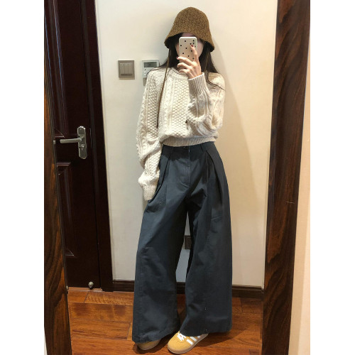 高級感白色羊絨圓領套頭毛衣女秋冬慵懶寬松可外穿內搭針織衫上衣