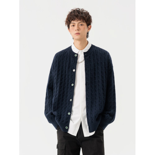 悟空有貨復古絞花紋理感開衫毛衣男女秋季慵懶寬松情侶休閒針織衫