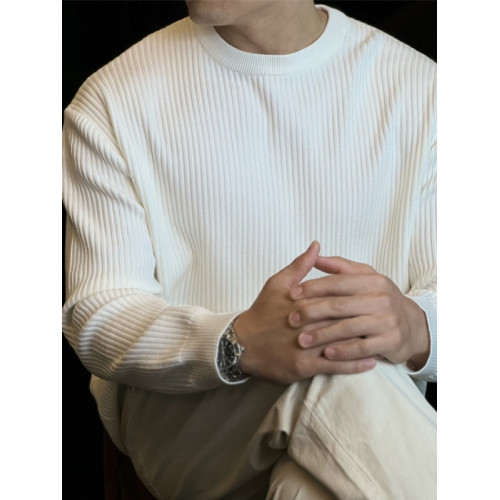 老錢風華夫格針織衫男紋理感修身長袖衛衣美式小領口羊毛打底衫潮