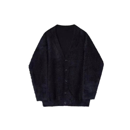 秋冬季水貂絨V領針織開衫外套男士韓版寬松休閒外穿小衆純色毛衣