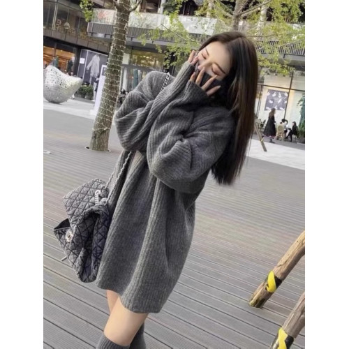 高級感慵懶風軟糯中長款高領毛衣女遮屁股寬松外穿大碼胖mm秋冬厚
