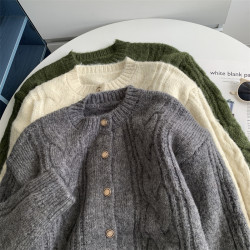 復古日系糯米小金釦毛衣開衫外套韓系高級感小香風爆款針織上衣新