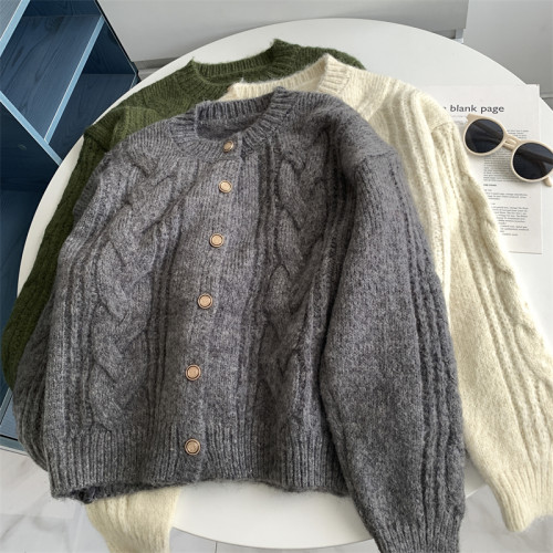 復古日系糯米小金釦毛衣開衫外套韓系高級感小香風爆款針織上衣新