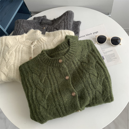 復古日系糯米小金釦毛衣開衫外套韓系高級感小香風爆款針織上衣新