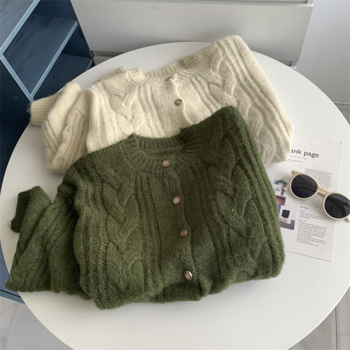 復古日系糯米小金釦毛衣開衫外套韓系高級感小香風爆款針織上衣新