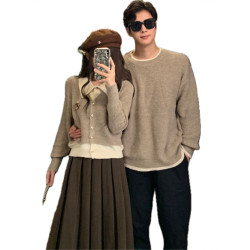 高級感情侶裝秋冬新款超火開衫毛衣套裝法式氣質男女假兩件針織衫